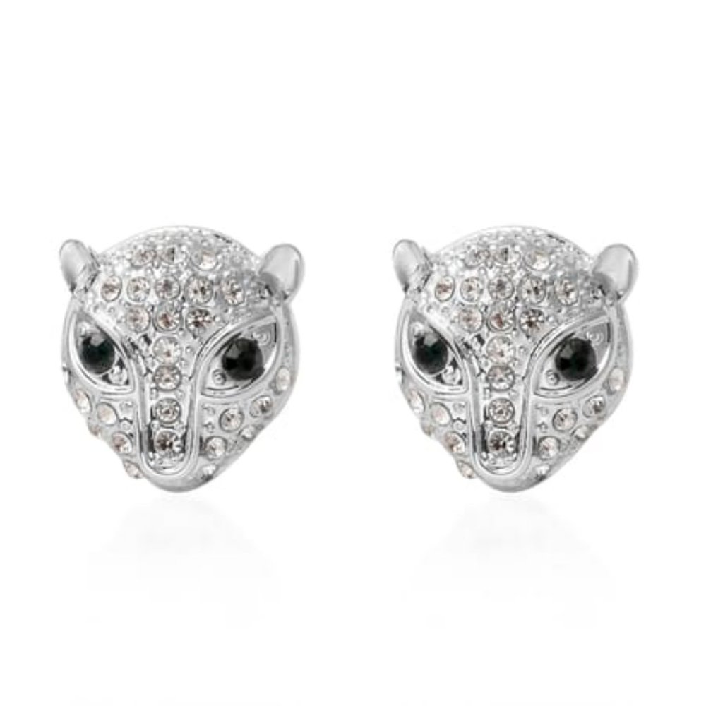Green and White Austrian Crystal Leopard Earrings